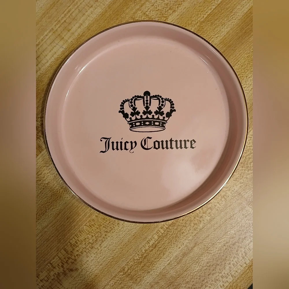 Juicy Couture Pink Logo Trinket Dish with Gold Rim